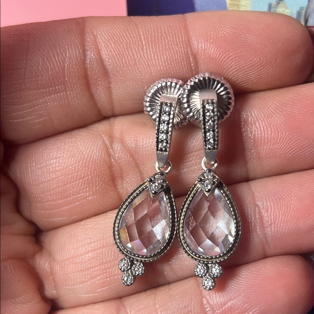 Freida Rothman Silver Crystal and CZ  Drop Earrings